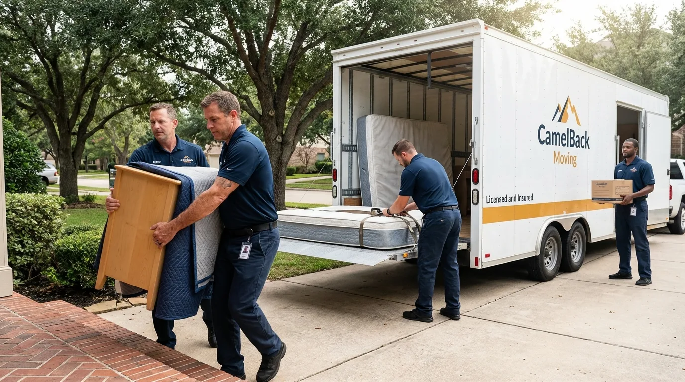 Crew loading residential truck for cross-state move from Montrose, MI