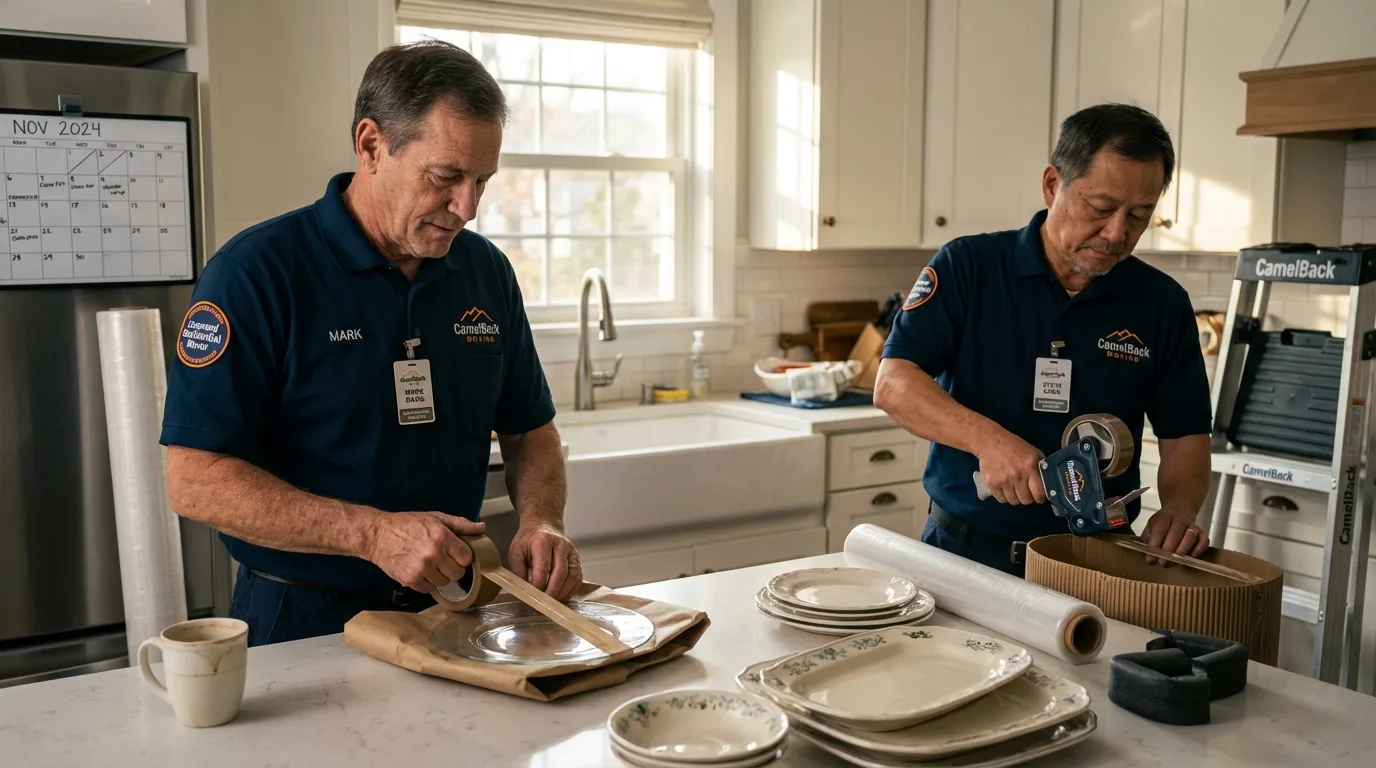 Professional crew packing kitchen dishware in Montrose, MI